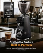 SHARDOR 64mm Flat Burr Commercial Coffee Grinder, Precision 100-Level Grind Settings, LED Touchscreen Interface, Die-Cast Aluminum Housing, 17.6oz Hopper, Anti-Static Technology