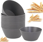 supernal 12PCS Dark Grey Wheat Straw & Hard Plastic Bowls - Reusable Soup Bowls,Unbreakable Fridge/Dishwasher Safe Bowl for Catering,Hot Food,Holiday Meals,Cereal,Ramen (Disposable Snack Bowl)
