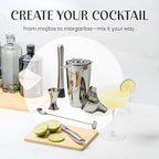 Mixology & Craft Bartender Kit: 10-Piece Cocktail Shaker Set with Dark Bamboo Stand | Complete at Home Bar Set with Bar Accessories | Great Housewarming Gift | Leak-Proof Design (Silver)