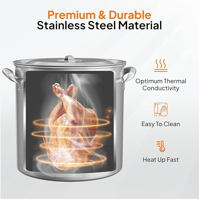 ROVSUN 50QT Stainless Steel Seafood Boil Pot With Strainer Basket, Lid & Hook, Versatile Stock for Crab, Lobster, Shrimp Boiling, Heavy-Duty Turkey Fryer for Outdoor Cooking & Gatherings