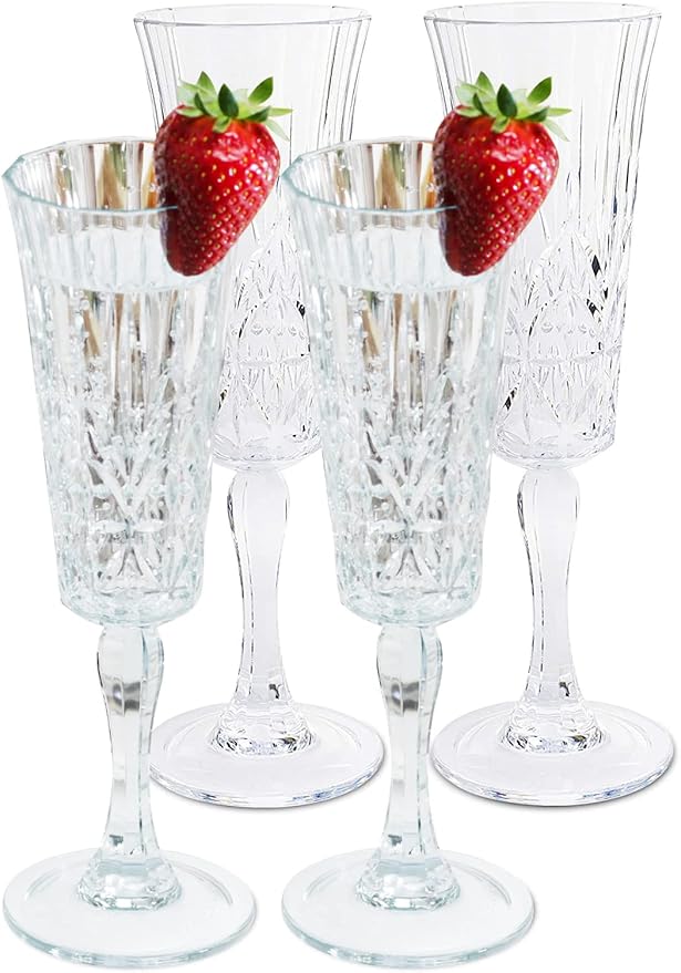 BELLAFORTE - Shatterproof Tritan Plastic Champagne Flute Clear, 6oz, set of 4 Myrtle Beach Dishwasher Safe Plastic Champagne Glasses - Glassware for indoor and Outdoor Use, BPA Free