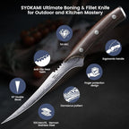 Fillet Knife, Razor Sharp 7.2 Inch Boning Knife, High Carbon Stainless Steel Filet Knives with High Flexibility, Wooden Handle, Full Tang Damascus Pattern Fishing Knives, Fishing Gifts for Men