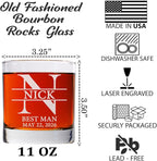 Set Of 2, Personalized Whiskey Glass For Groomsman Gifts, Best Man, Groom, 11oz Old Fashioned Custom Monogrammed Whiskey Glass