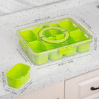 Divided Snack Serving Tray with Lid and Handle Travel Snackle Charcuterie Container Portable Storage Organizer for Candy, Fruits, Nuts, Snacks, Party, Picnic (1pack, Green)