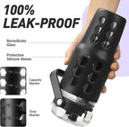 MUKOKO 32 oz Glass Tumbler with Straw,Glass Water Bottles with Time Marker,Iced Coffee Cup with Silicone Sleeve,Motivational Drinking Bottles,Leakproof-Black