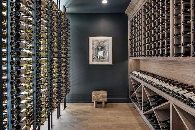 Ultra Wine Racks Floor-to-Ceiling Mount Display (2 Side, Single Deep, Black, Holds 42 Wine Bottles) - Modern Metal Wine Storage for Wine Cellars, Home Bars, Kitchens, and Dining Rooms