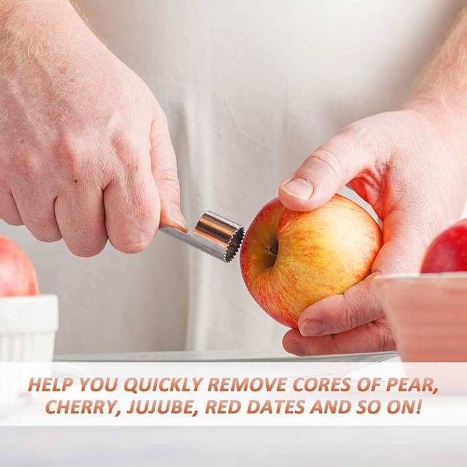 4 Pieces Multi Function Fruit Corer and Pitter Remover Set Stainless Steel Pear Corer Pitter 4 Sizes for Home Kitchen, Pear, Cherry, Jujube and Red Date