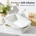 Baking Dish for Oven, 9.3'' x14'' Ceramic Casserole Dish, Lasagna Pan, Oven Safe Bakeware Sets with Handles, Microwave, Dishwasher Safe, Home Decor, Wedding Gift, White, Set of 2