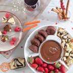 MasterChef Chocolate Fondue Maker- Xmas Party Must Have- Electric Dessert Fondue Pot Set w 4 Forks & Party Serving Tray- Melt, Warm Settings for Caramel, Cheese- Holiday Charcuterie Appetizers or Gift