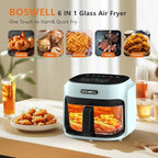 BOSWELL Glass Air Fryer, 7.6QT with Transparent Fry Bowl, Circulating Heating, Temperature Control, Stainless Steel Air Fryer Roast, Dishwasher Safe (Green)