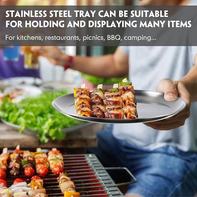 Thenshop 8 Pieces 9 Inch Pizza Pans Bulk Stainless Steel Sets Round Bakeware Pizza Trays for Oven Kitchen Baking Home Restaurant Safe Sturdy Reusable Easy Clean(Silver)