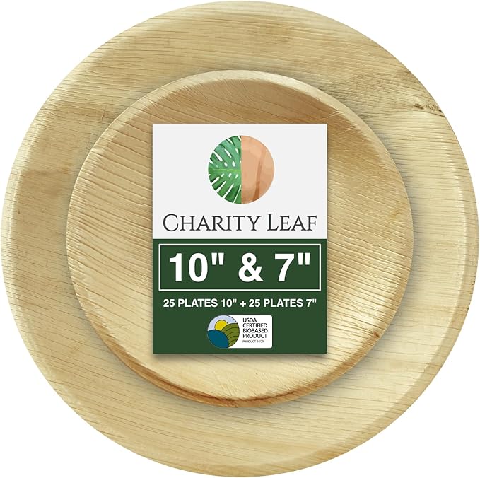 25-Pack 10" Round & 25-Pack 7" Round Compostable Palm Leaf Plates | Perfect for Parties, Weddings, and Catering Events