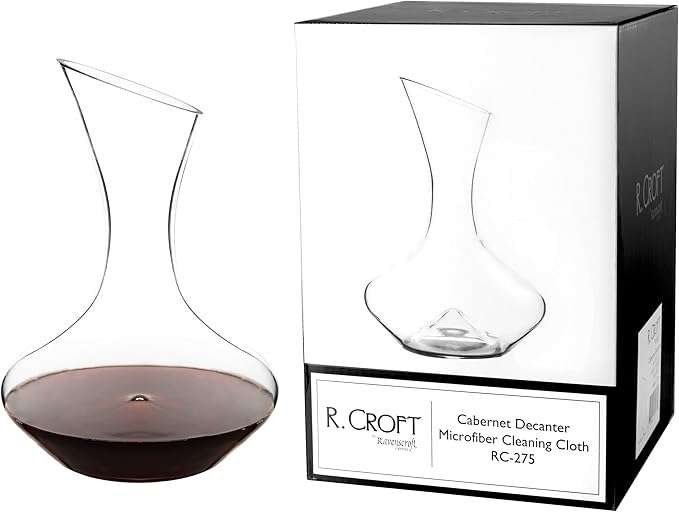 Elegant Hand-Blown Cabernet Wine Decanter/Carafe | 41 FL Oz (1212 ml) | Free Premium Microfiber Cleaning Cloth | 100% Lead-Free Crystal | Gift Box