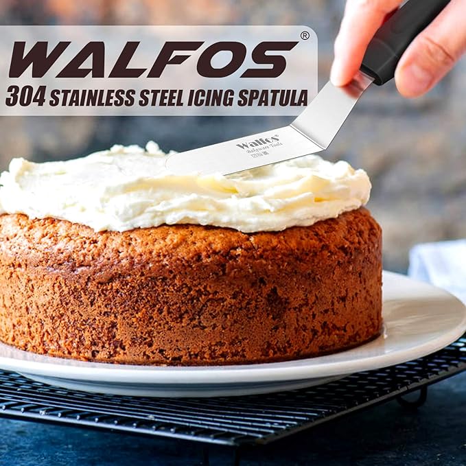 Walfos Icing Spatula, Stainless Steel Cake Spatula with Sturdy and Durable Handle Cake Decorating Spatula - Multi purpose Use for Home, Kitchen or Bakery (6” Angled + 8" Straight)…