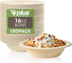 Vplus 180 Pack 16 OZ Paper Bowls, Disposable Compostable Bulk, Eco-friendly Bagasse, Heavy-duty Bowls Perfect for Milk Cereals, Snacks, Salads