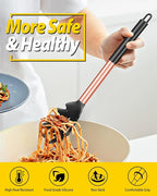 Pack of 2 Silicone Pasta Fork, Kitchen Heat Resistant Noodle Spoon Server, BPA Free Spaghetti Strainer, Best Cooking Tools (ROSE GOLD BLACK-KHAKI)