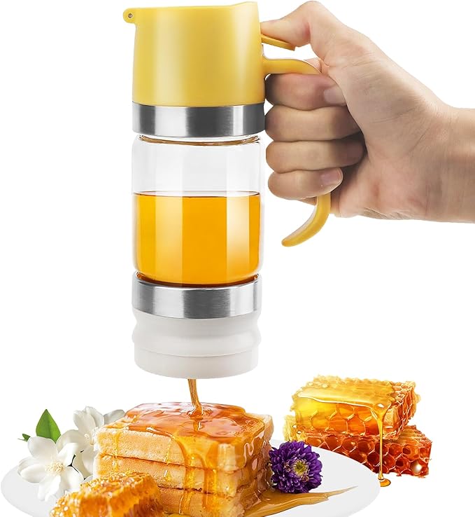 Glass Honey Dispenser,10 OZ Honey Pot with Handle,No Drip Honey Container Jar,Maple Syrup Dispenser,Ideal for Honey and Syrup,White base