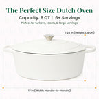 Larder & Vine Enameled Cast Iron 8 qt Dutch Oven Pot with Lid | Bread Baking | Compatible on All Cooktops & Oven Safe to 500° F | Great for Sourdough Bread | White
