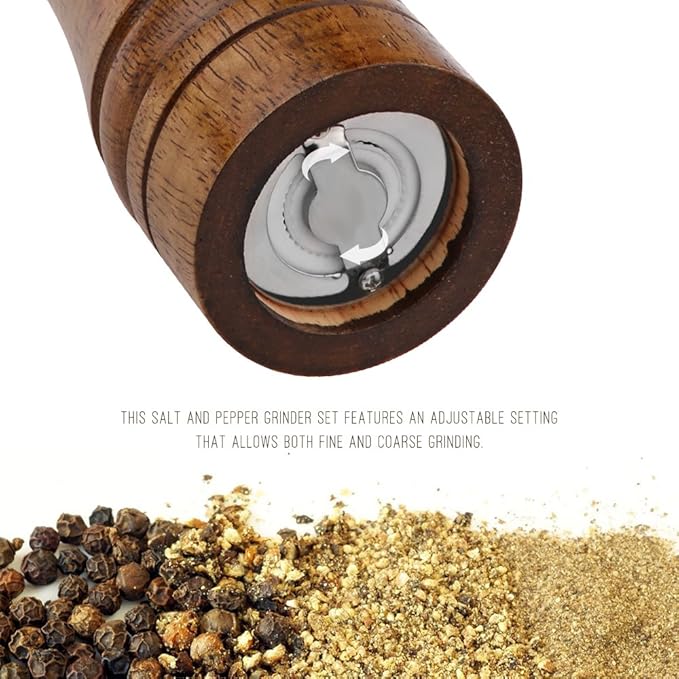 2PCS Salt and Pepper Grinder, Solid Wood Sea Salt and Pepper Shakers, Pepper Mill & Salt Mill With Adjustable Coarseness, Premium Spice Grinder Easy To Use 8 INCH, Ideal Gift for Parents & Friends