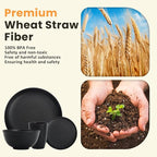 Homienly Wheat Straw Plates and Bowls Sets, Dishes Set for 8, Wheat Straw Dinnerware Set for Kitchen 32-Piece - Deep Plates Sets, Cereal Bowls with Drinking Cups, Microwave and Dishwasher Safe, Black