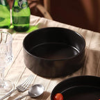 Stone Lain Celina Stoneware 2-Piece Serving Bowl Set, Black Bowls, Minimalist Dinnerware, Dish Set, Tall Rim, Microwave & Dishwasher Safe, Casual Tableware