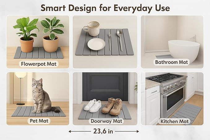 Stone Dish Drying Mat, Collapsible Stone Dish Mat, Super Absorbent Stone Dish Mat, Fast-Drying & Eco-Friendly Stone (24” x 16”) – Minimalist, Durable, & Stylish in light Gray