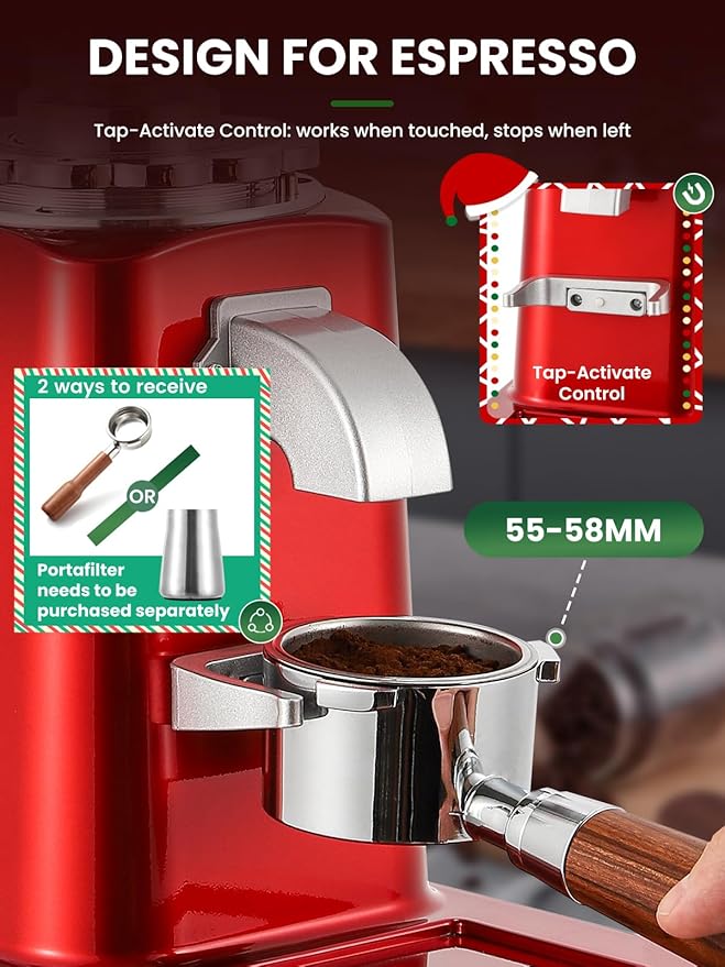 Huanyu Coffee Grinder Electric Adjustable Flat Burr Mill with 19 Precise Grind Setting 35OZ 36Cups Coffee Bean Grinding Machine Upgrade Automatic Point-action for Espresso French Press Red