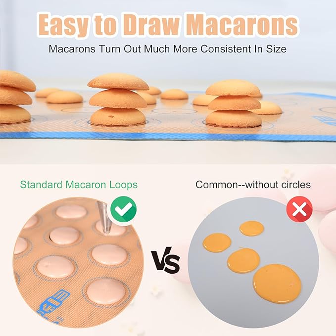 Silicone Macaron Baking Mat Half Sheet - Set of 3 (2 Half Sheet and 1 Quarter Sheet), Non Stick Silicon Oven Liner For Macaroons and Cookies, By Folksy Super Kitchen (16.5x11.6, Blue)