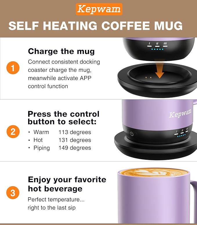 Self-Heating Coffee Mug T1, 16oz Rechargeable Heated Coffee Mug, Smart Coffee Warmer Mug with App-Controlled,Advanced Temperature-Controlled Heating Coffee Gifts for Women Men Coffee Lover