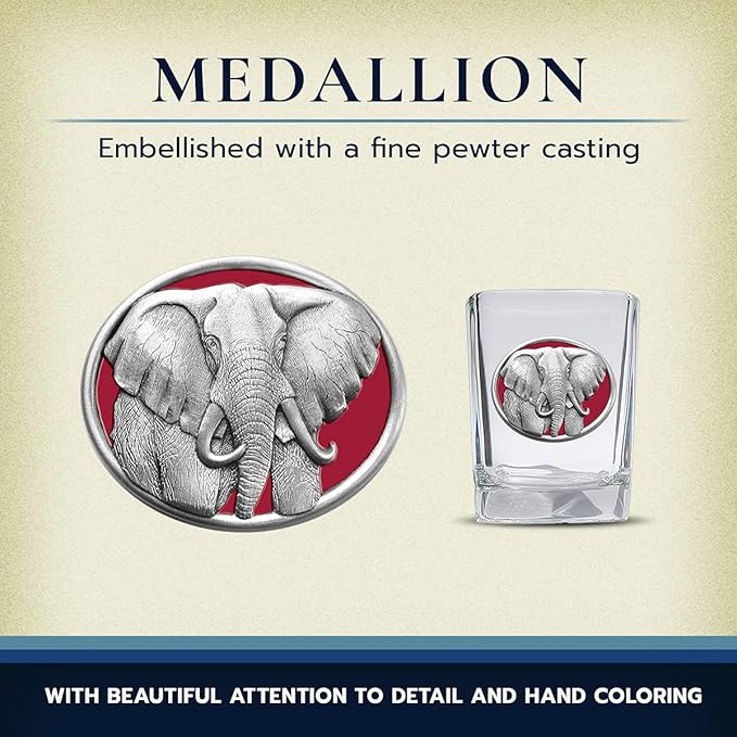 Heritage Pewter Elephant Square Shot Glass | Hand-Sculpted 1.5 Ounce Shot Glass | Intricately Crafted Metal Pewter Inlay