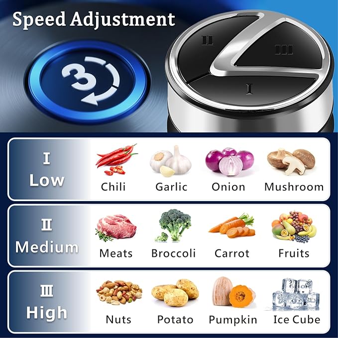Electric Food Processor, 500W Vegetable Chopper Meat Grinder with 8cups/2L Glass Bowl ＆ Timer, Electric Garlic Chopper Veggie Cutter with 3 Speeds＆4 Blades, Kitchen Blender Mixer for Pet＆Baby Foods