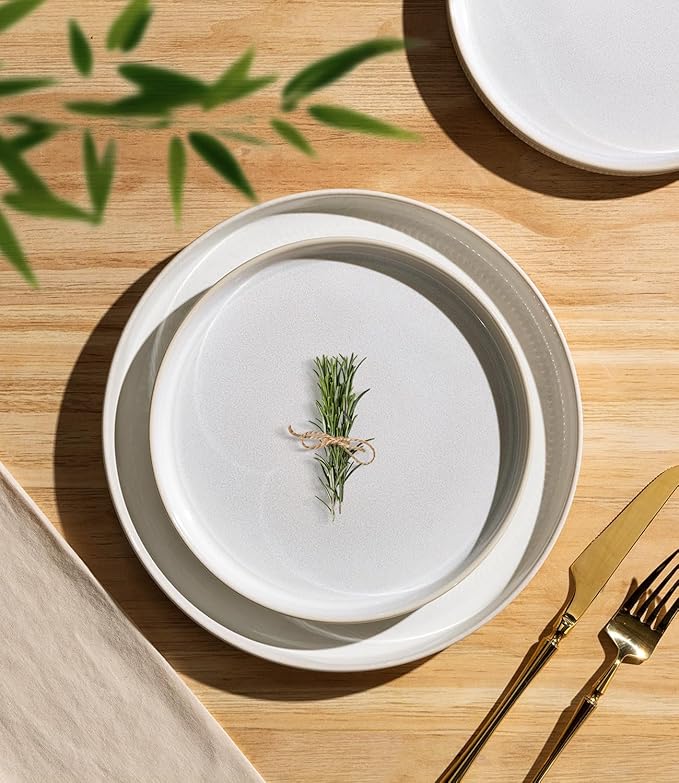 TheTerra Ceramic Dinnerware Sets for 6, 18 Pieces Porcelain Lightweight Plates and Bowls Sets, Scratch Resistant Dish Set, Oven & Microwave & Dishwasher Safe, Reactive White