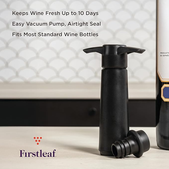 Wine Saver Pump with Vacuum Wine Stoppers - Preserve Your Wine Longer/Reusable/Fits All Standard Wine Bottles/Airtight Seal and No Spills/1 Pump 4 Stoppers/Wine Accessories and Gifts