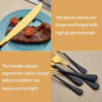 20-Piece Black and Gold Silverware Set 18/0 Stainless Steel Silverware Set Black Handle Cutlery Set Service for 4 Dinner Knives Forks Spoons Set Flatware Set Finish Dishwasher Safe