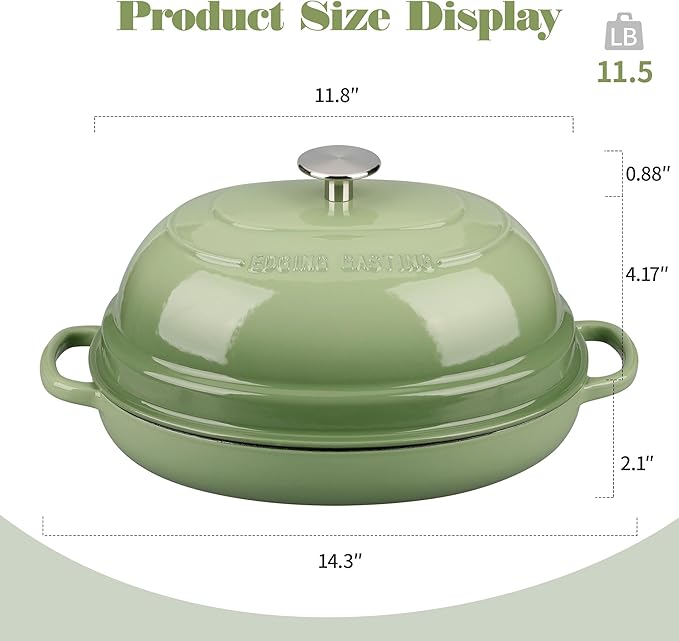 Enameled Oval Cast Iron Dutch Oven Pot with Lid, Bread Dutch Oven for Sourdough Bread Baking, 6QT, Pistachio Green