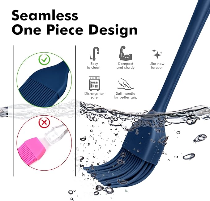 HOTEC 2 pieces Set Basting Brushes Silicone Heat Resistant Pastry Brushes Spread Oil Butter Sauce Marinades for BBQ Grill Barbecue Baking Kitchen Cooking BPA Free Dishwasher Safe (Classic Blue)