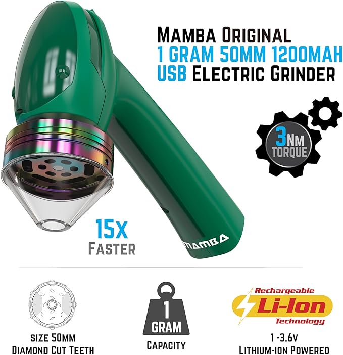 Mamba Original 1g Green USB Electric Herb Grinder. Small Portable Metal Herbal Machine & Spice Mill for the Kitchen