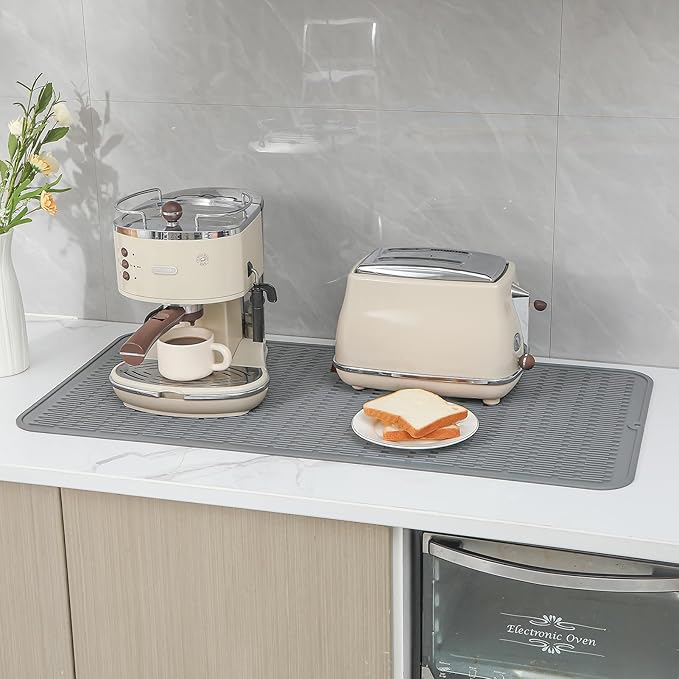 Silicone Dish Drying Mat for Multiple Usage,Easy clean,Eco-friendly,Heat-resistant Silicone Mat for Kitchen Counter or Sink,Refrigerator or Drawer Liner Grey 5XL 36inches x 18inches