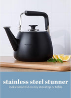 Sur La Table Kitchen Essentials Large 2 QT Heavy Gauge Stainless Steel Whistling Tea Kettle - Matte Black