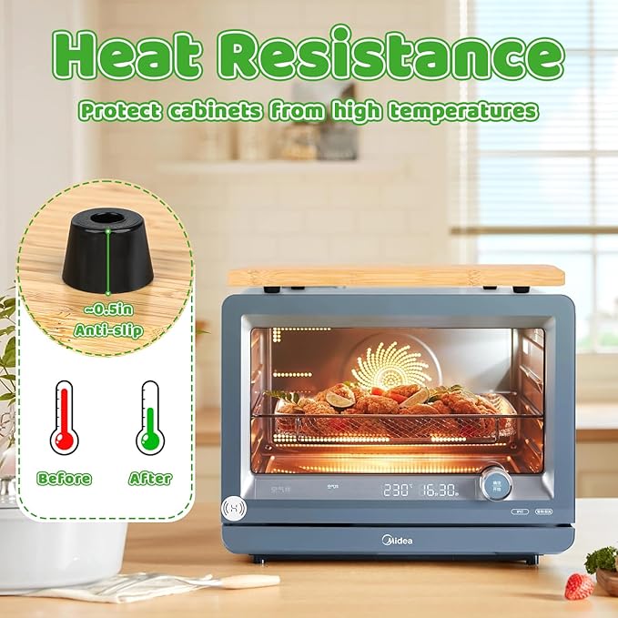 Cutting Board Compatible with Emeril Lagasse 26 QT Extra Large Air Fryer, Heat Resistant Bamboo Cutting Board with 4 Silicone Feet for Air Fryer Accessories, Creates Storage Space, Protects Cabinets