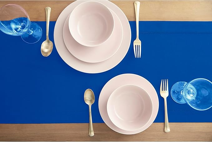 Solino Home Blue Hemstitch Table Runner 36 Inches - Cotton Linen Small Table Runner 14 x 36 Inch Ideal for Dresser and Coffee Tables - Summer