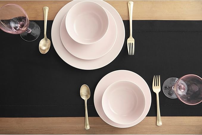 Solino Home Black Table Runner 48 Inches - Cotton Linen Hemstitch Coffee Table Runner 14 x 48 Inch Ideal for Dresser Tables - Summer, Fall, Autumn, Halloween