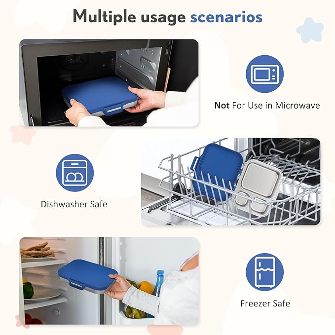 Stainless Steel Bento Box Kids, Leak Proof Metal Bento Lunch Box,3 Compartments 304 Stainless Steel Bento Lunch Containers for School and Office,Dishwasher Safe, BPA-Free(Blue)