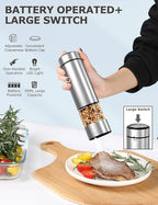innhom Electric Salt Grinder Pepper Grinder Battery Operated Stainless Steel Pepper Mill Automatic Salt and Pepper Grinder with Adjustable Coarseness, 1 Pack