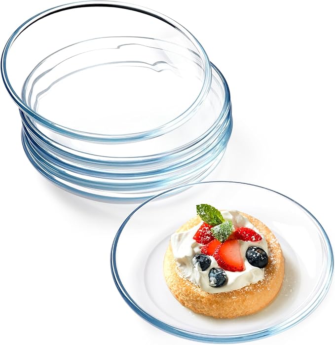 NUTRIUPS 6 Pack 7in Small Glass Plates - with Lipped Edge - Clear Glass Plate, Tempered Glass Plates Set of 6, Clear Dessert Plate, Dishwasher & Microwave Safe