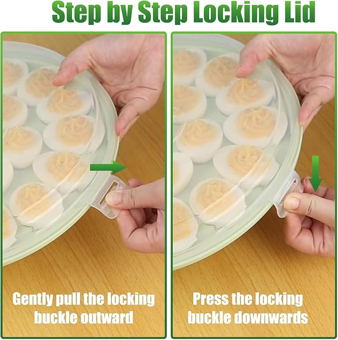 HANSGO Deviled Egg Containers with Lid, 3PCS Deviled Egg Platter Carrier Holder Trays with 66 Slots for Party and Home Kitchen, Green