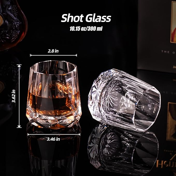 KAMMAK Crystal Whiskey Glasses Set of 2, 10 oz Handcrafted Old Fashioned Glass, Lead-Free Tumbler Glass with Delicate Rim, Seamless Modern Design & Thick Stable Base for Cocktails, Scotch, Bourbon