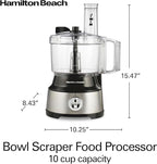 Hamilton Beach Food Processor & Vegetable Chopper for Slicing, Shredding, Mincing, and Puree, 10 Cups + Easy Clean Bowl Scraper, Black and Stainless Steel (70730)