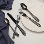 Black Hammered Silverware Set, 20 Piece Stainless Steel Heavy Duty Flatware Set for 4, Food-Grade Tableware Cutlery Set for Home Restaurant, Mirror Polished, Dishwasher Safe
