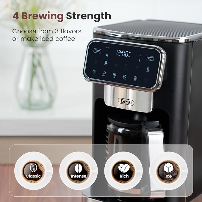 Gevi 12-Cup Programmable Coffee Maker with Touch Screen & Reusable Filter,Smart Drip Coffee Machine with Anti-Drip System, Perfect for Home,Iced Coffee